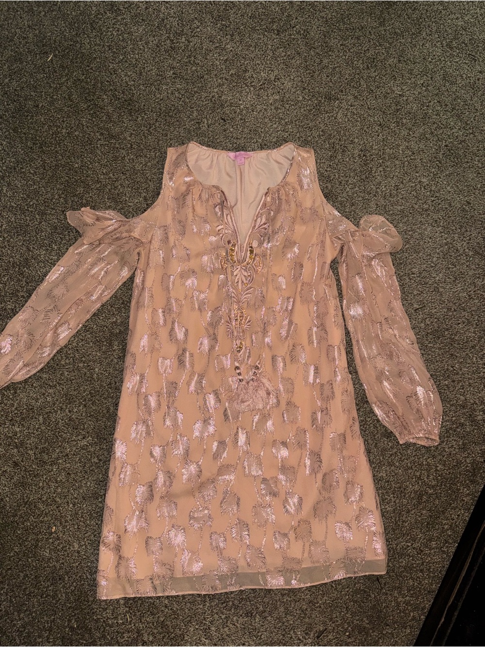 Lilly Pulitzer Blush Pink Metallic Cold-Shoulder Shift Dress